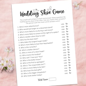 Wedding reception games, Wedding shoe game, Engagement games, Bride and groom game, Cocktail hour games, Couple shower game, Printable games