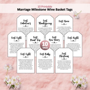 Rótulos de vinho para marcos de casamento, etiquetas para presentes imprimíveis, cartões para marcos de casamento, rótulos de vinhos para casamento, cesta de vinho para presentes, etiquetas para garrafas de vinho