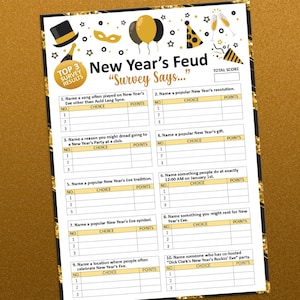 New year party games, Family Feud game, New years games, New years eve games, NYE games, Printable games, Games for adults, Adult games
