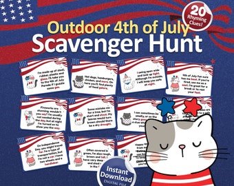4th of July games, Scavenger hunt outdoor, Kids activities, Outdoor games, Riddle scavenger hunt, Treasure hunt, Printable games, July 4th
