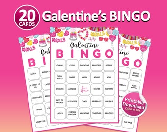 Galentine's bingo, Galentine's games download, Bingo cards, Printable games, Bingo set, Galentine's party day games, Galentine games