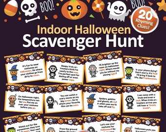 Halloween-Schnitzeljagd zum Ausdrucken, Indoor-Schnitzeljagd, Halloween-Schnitzeljagd für Kinder, Schatzsuche, druckbare Schnitzeljagd