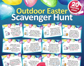 Outdoor Easter scavenger hunt for kids, Easter hunt clues, Printable Easter games, Outdoor treasure hunt, Easter riddles, Easter for kids