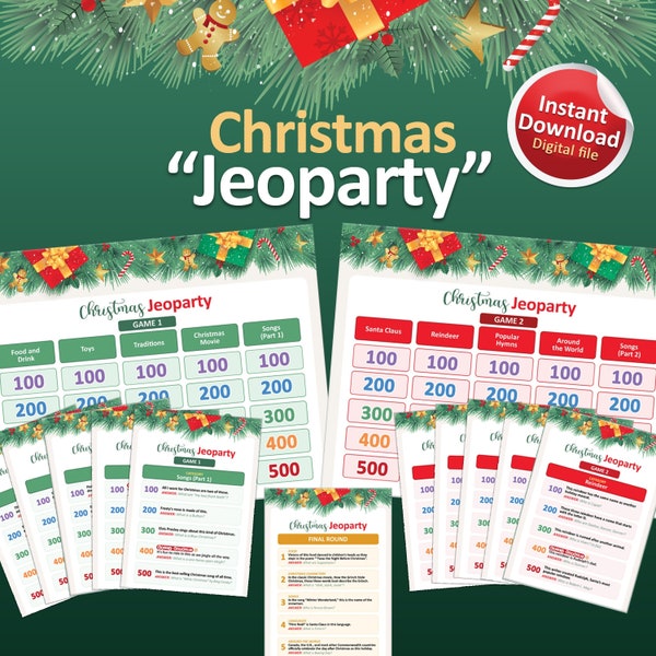 Christmas Jeoparty, Christmas games printable, Christmas trivia, Christmas printables, Family games, Christmas party game, Adult party games