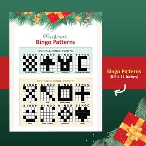 Christmas Bingo Patterns, Bingo game patterns, Winning Bingo patterns, Bingo patterns pdf, Bingo patterns printable, Fun Bingo patterns