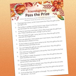 Friendsgiving Games Printable, Pass the Gift Game, Party Games, Pass the prize, Adult Games, Gift exchange game, Gift swap game, Fall games