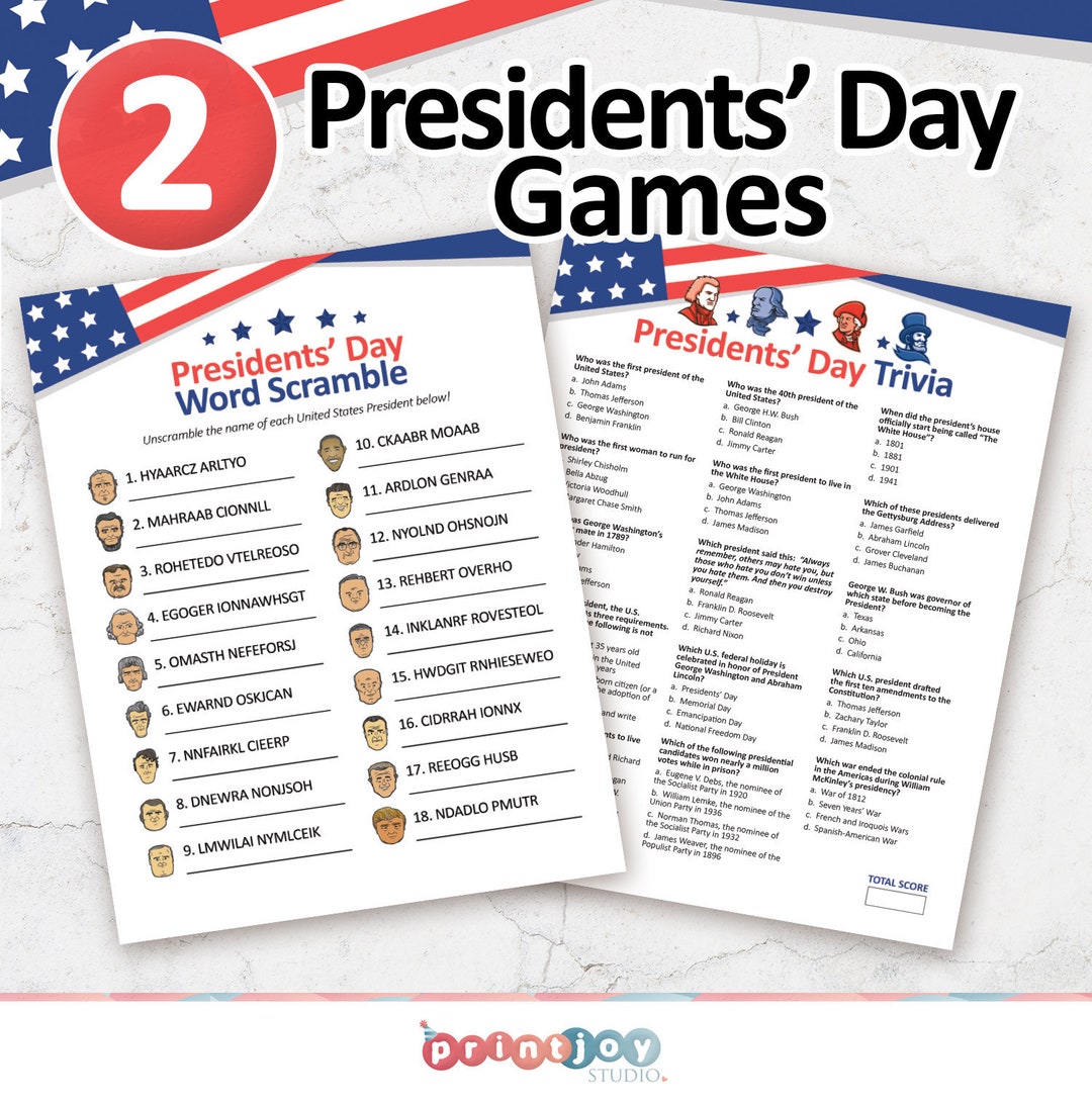 Presidents Day Games, US Presidents Game, Printable Games, Adult Games, Kids Games, President