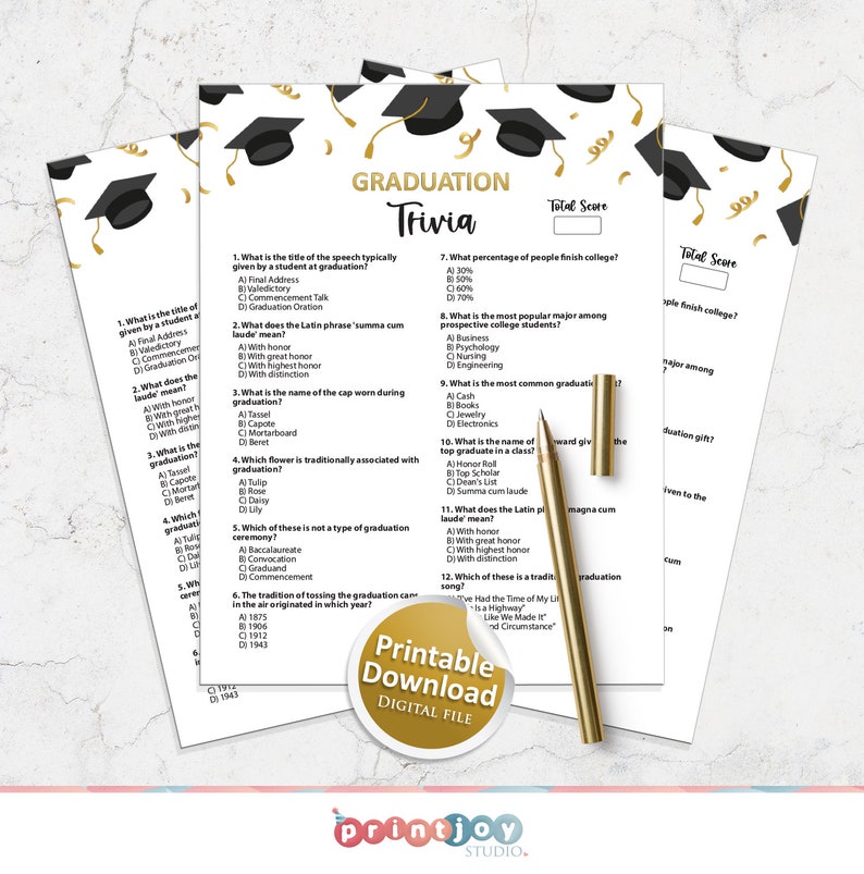Printable Graduation Trivia Game, Graduation Gifts, Grad Party Games, Trivia Questions, Games for Family, Graduation Ideas, Printable Games image 2