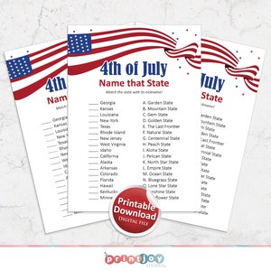 4th of July Printable Game, Fourth of July Party Ideas, Independence ...