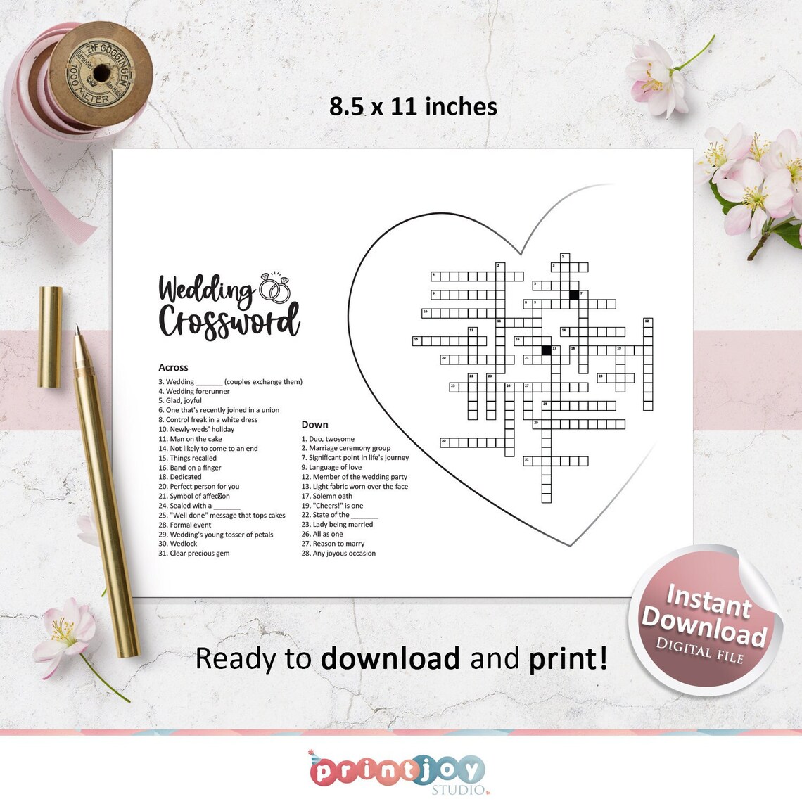Wedding Crossword Wedding Shower Games Wedding Games | Etsy