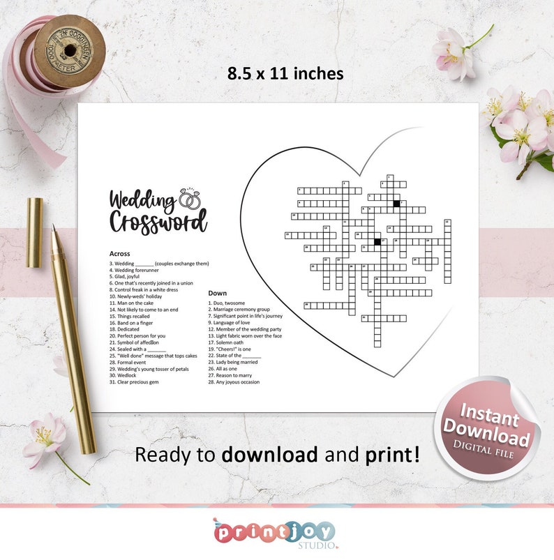 Wedding Crossword Wedding Shower Games Wedding Games Etsy