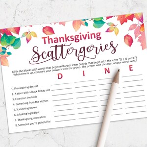 Thanksgiving Games, Printable Scattergories Game for Thanksgiving, Friendsgiving
