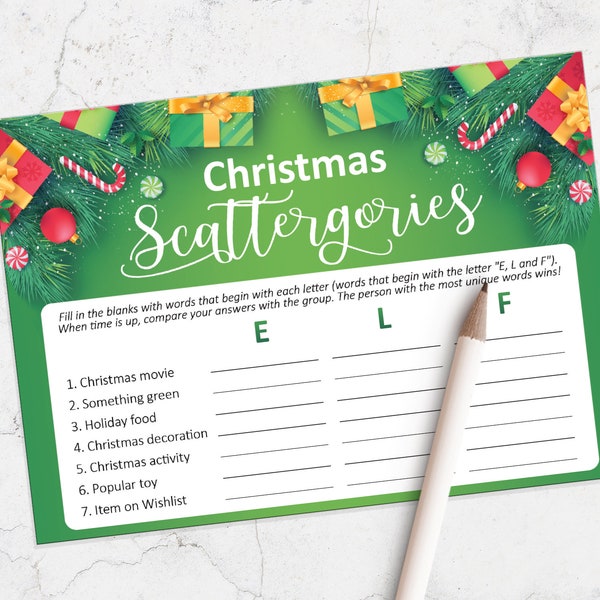 Printable Christmas Scattergories game, Holiday party, Christmas games, Instant Download