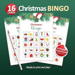Printable Christmas Bingo, Holiday Bingo Game for Christmas Party, Bingo Cards, Christmas in July, Family games, Holiday bingo