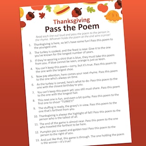 Thanksgiving Game, Games for Adults, Gift Exchange Game, Family Thanksgiving, Pass the Poem, Thanksgiving Table Games, Pass the Gift Poem