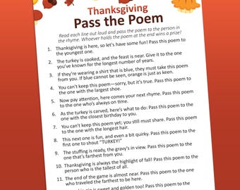 Thanksgiving Game, Games for Adults, Gift Exchange Game, Family Thanksgiving, Pass the Poem, Thanksgiving Table Games, Pass the Gift Poem