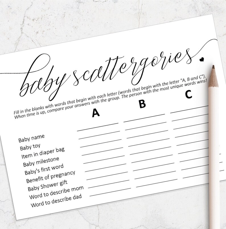Baby Shower Games Printable Scattergories Game for Baby - Etsy