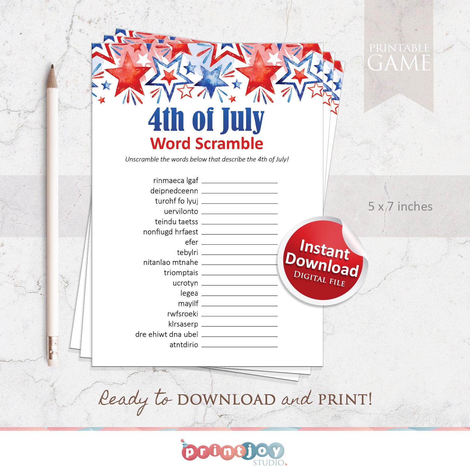 4th of July Printable Game Fourth of July Party Ideas Word - Etsy