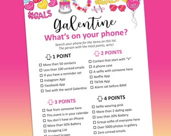 Galentines party games, What's on your phone game, Galentine's games, What's in your phone, Galentine's day party, Phone scavenger hunt