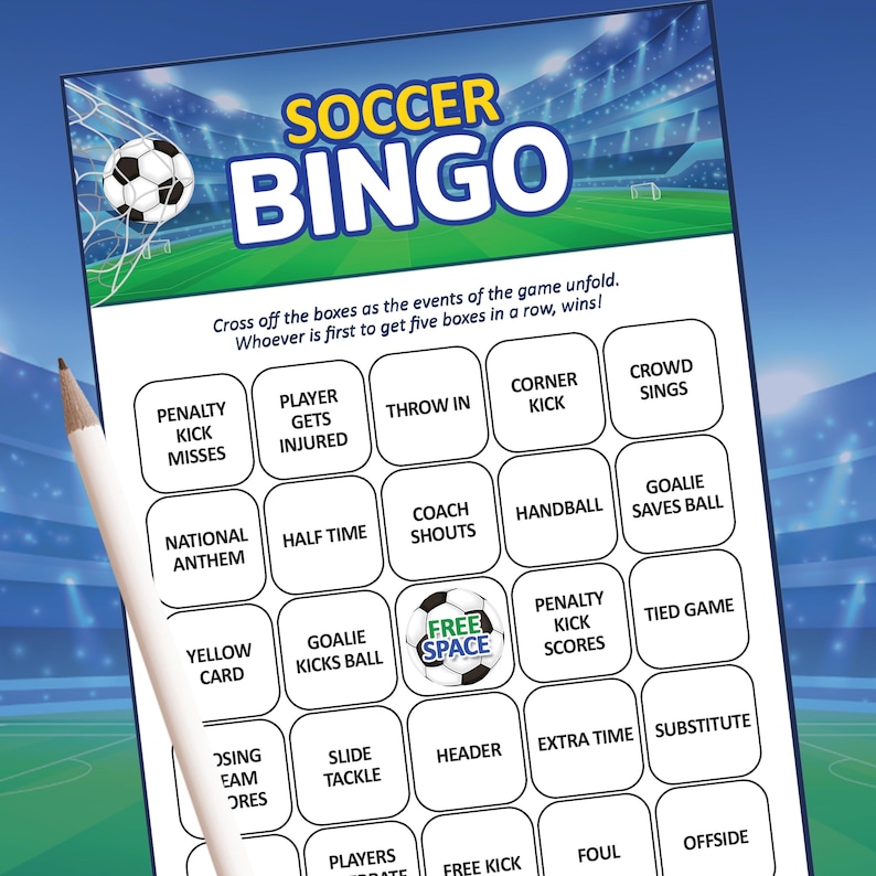 サッカービンゴカード、サッカーパーティーゲーム、印刷可能なパーティーゲーム、フットボール観戦パーティー、試合日のサッカー、サッカー誕生日、サッカー印刷物 画像 2