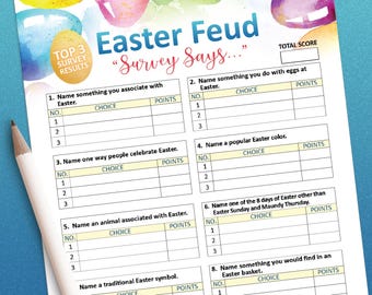Easter games, Easter Feud game, Easter printables, Family games, Easter print, Printable games, Adult games, Games for adults