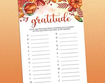 Gratitude imprimable, je suis reconnaissant pour, jeux de Thanksgiving, je suis reconnaissant pour, Friendsgiving, téléchargement immédiat