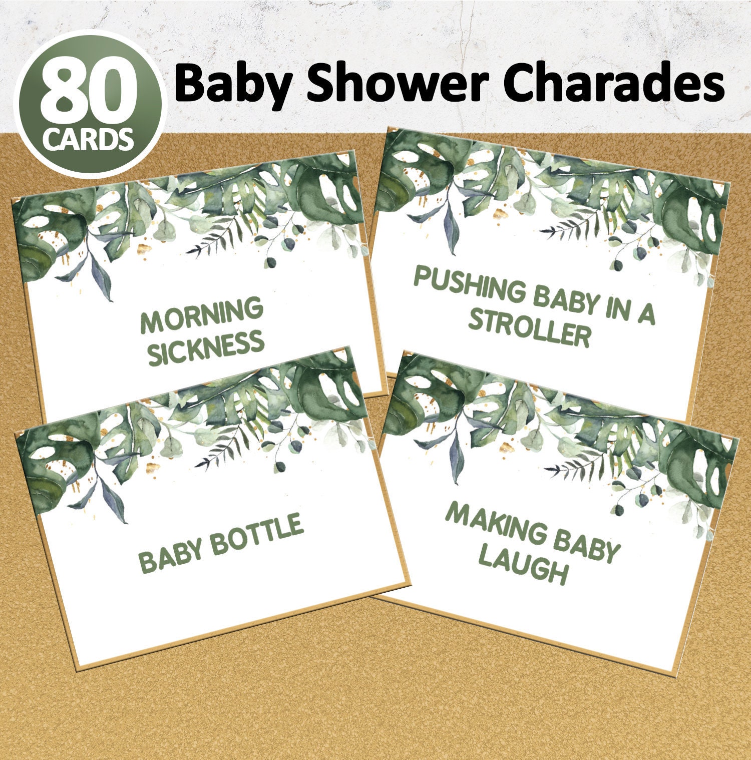 Baby Shower Charades, Baby shower games, Greenery baby shower, Baby Shower printable, Printable games, Jungle Baby Shower, Instant download