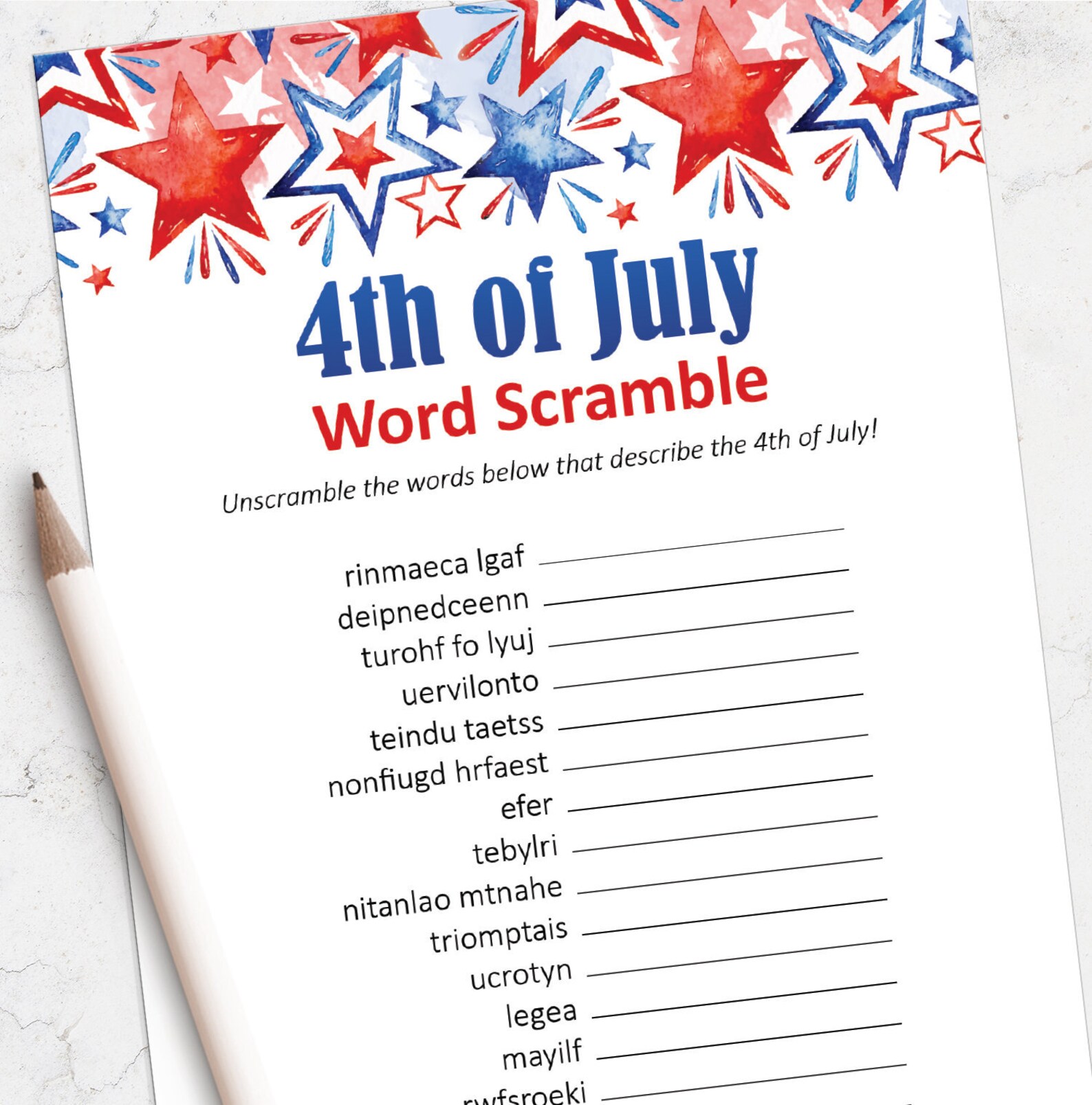4th of July Printable Game Fourth of July Party Ideas Word - Etsy
