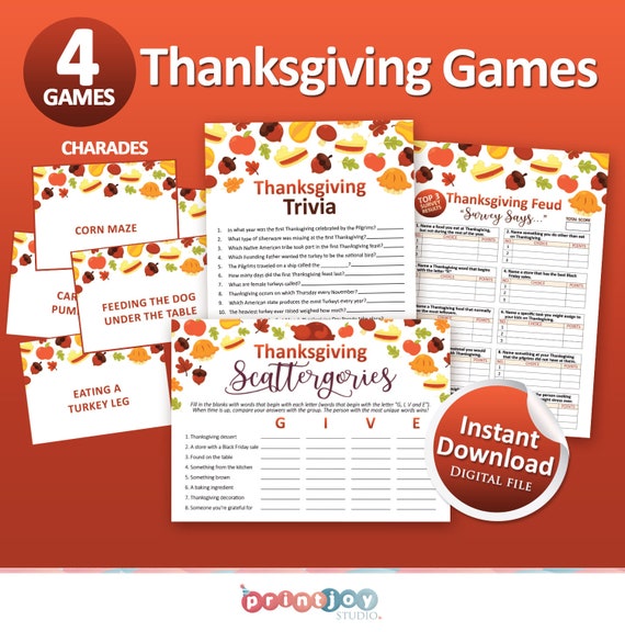 Thanksgiving games bundle, Thanksgiving printable, Friendsgiving games