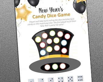 New years candy dice game, new years printable, new years party, games for kids, kids games, candy games, printable games, NYE games
