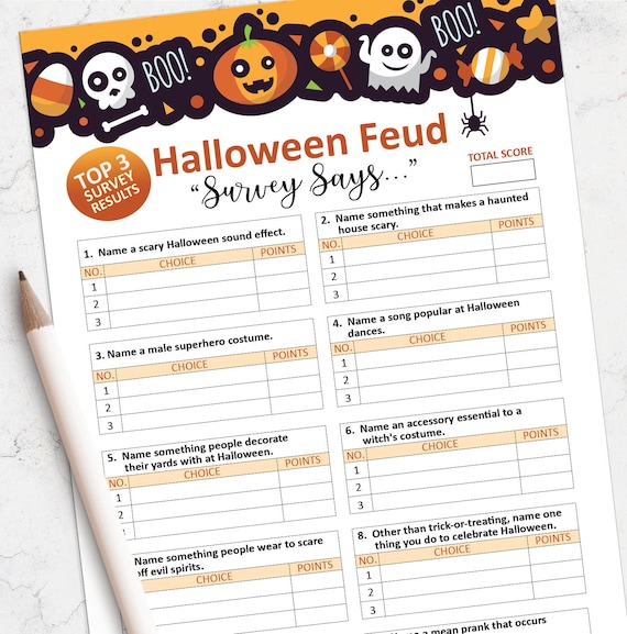 Halloween Family Feud, Halloween game, Printable Halloween party games, Halloween printables, Instant download
