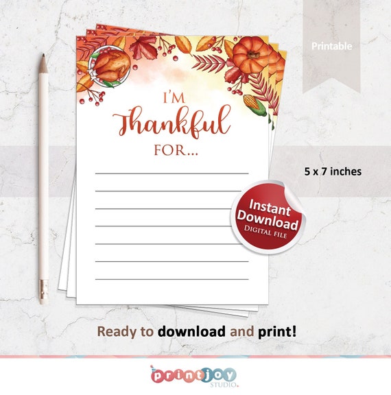 Thankful Printable Gratitude Printable I'm Thankful For | Etsy