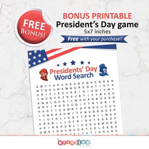 Presidents day game, US presidents game, printable games, adult games, kids games, president learning game, Presidential game image 6