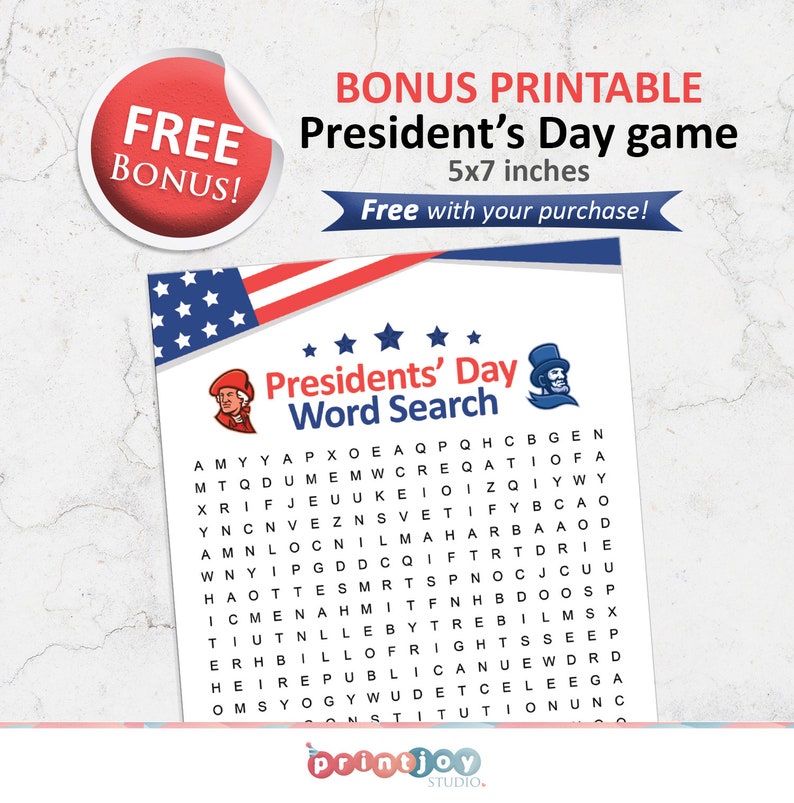 Presidents day game, US presidents game, printable games, adult games, kids games, president learning game, Presidential game image 6