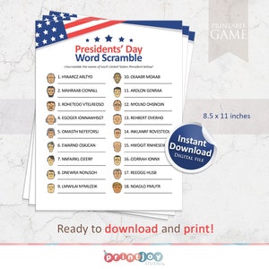 Presidents day game, US presidents game, printable games, adult games, kids games, president learning game, Presidential game image 3