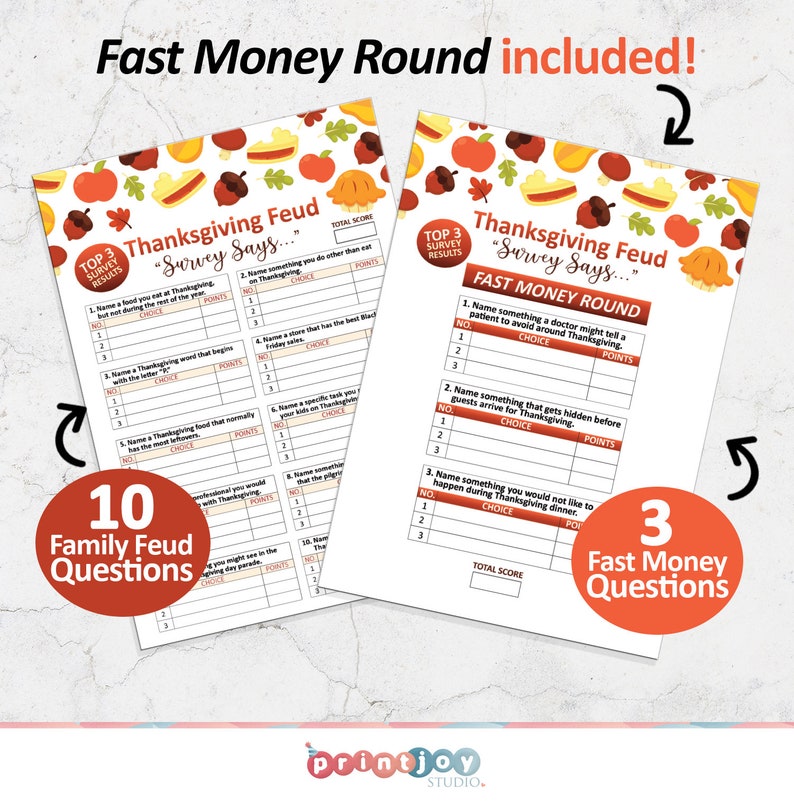 Thanksgiving Family Feud game, Thanksgiving games, Friendsgiving game, Thanksgiving printable image 2