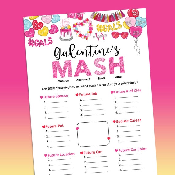 Galentines Day games, MASH game, Galentines Day games, Galentines Day decor, Galentines Day party, Printable games, Adult party games