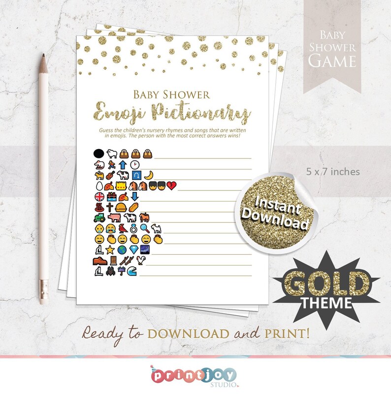 Gold Baby Shower Games Emoji Pictionary Game Instant Etsy Gold Baby Shower Games Emoji Pictionary Game Instant Etsy