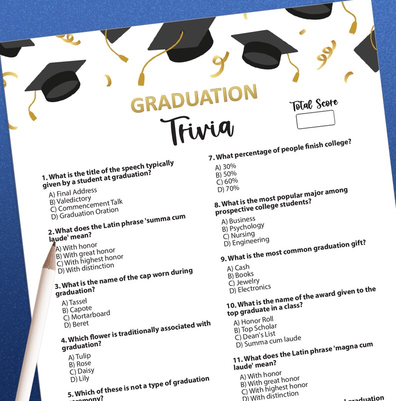 Printable Graduation Trivia Game, Graduation Gifts, Grad Party Games, Trivia Questions, Games for Family, Graduation Ideas, Printable Games image 6