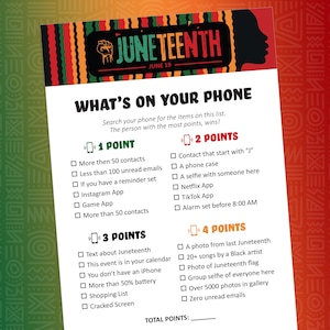 Printable Juneteenth Whats on your phone game, Juneteenth download, Games Juneteenth, Juneteenth BBQ activity, Black family games, PDF
