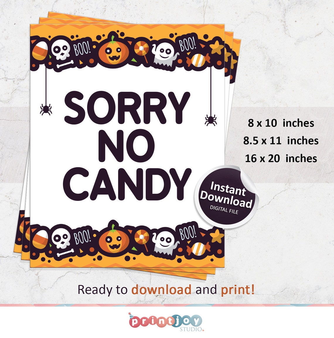 Sorry no candy sign Printable Halloween Sign Halloween door - Etsy.de