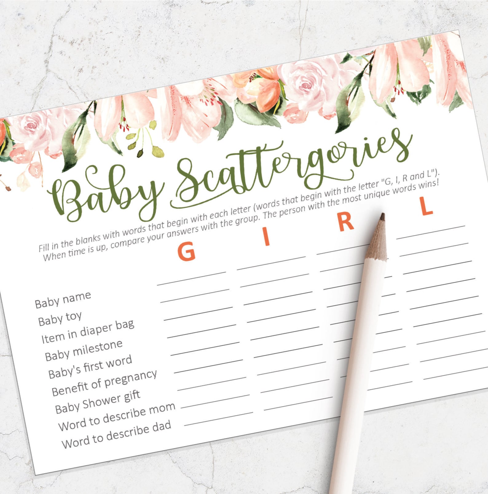 Baby Shower Scattergories Scattergories Game for Girl Baby | Etsy Canada