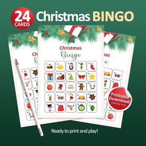 Printable Christmas Bingo, Holiday Bingo Game for Christmas Party, Winter Bingo Cards, Christmas in July, Instant Download