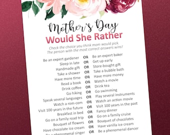 Would mommy rather, Mothers day games, Would she rather, Mother day printable, Would she rather, Mom game, Party games, Printable games