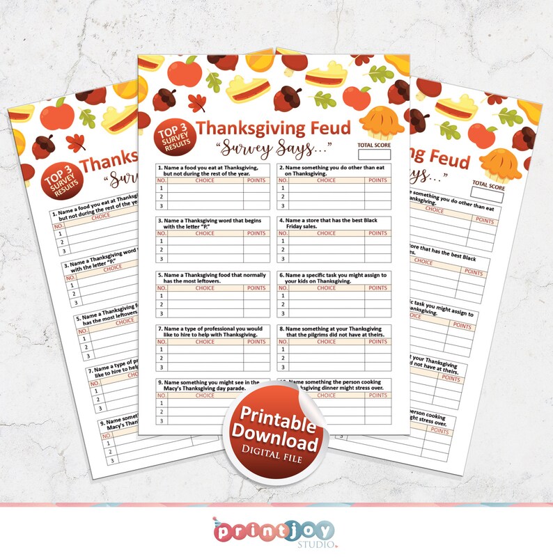 Thanksgiving Family Feud game, Thanksgiving games, Friendsgiving game, Thanksgiving printable image 10