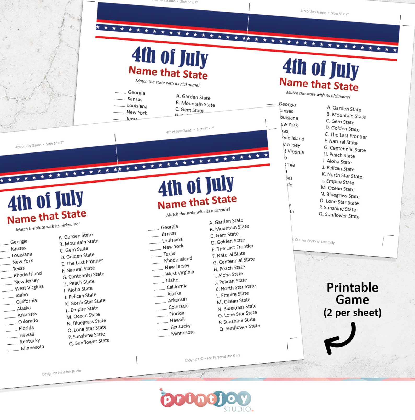 4th of July Printable Game Fourth of July Party Ideas - Etsy