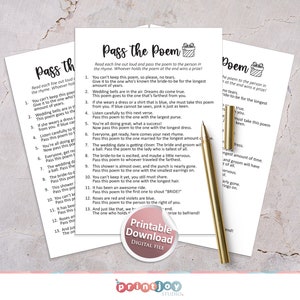 Pass the Poem Bridal Shower Game, Pass the Gift Game, Printable Bridal ...