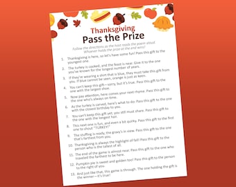 Thanksgiving Games Printable, Pass the Gift Game, Party Games, Adult Games, Family Games, Thanksgiving Office Games, Gift exchange game