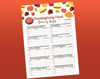 Thanksgiving Family Feud game, Thanksgiving games, Friendsgiving game, Thanksgiving printable