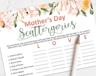 Printable Scattergories game for Mothers Day, Mothers Day ideas, Mother's Day gift, Instant Download